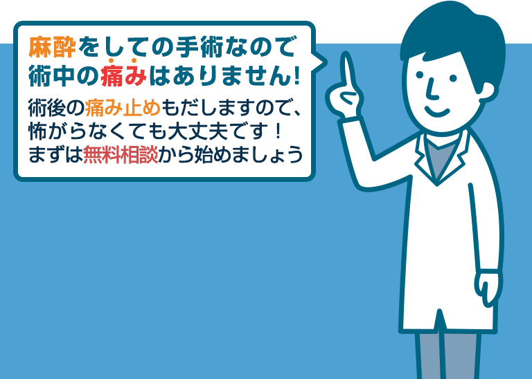 麻酔をしての手術なので術中の痛みはありません！